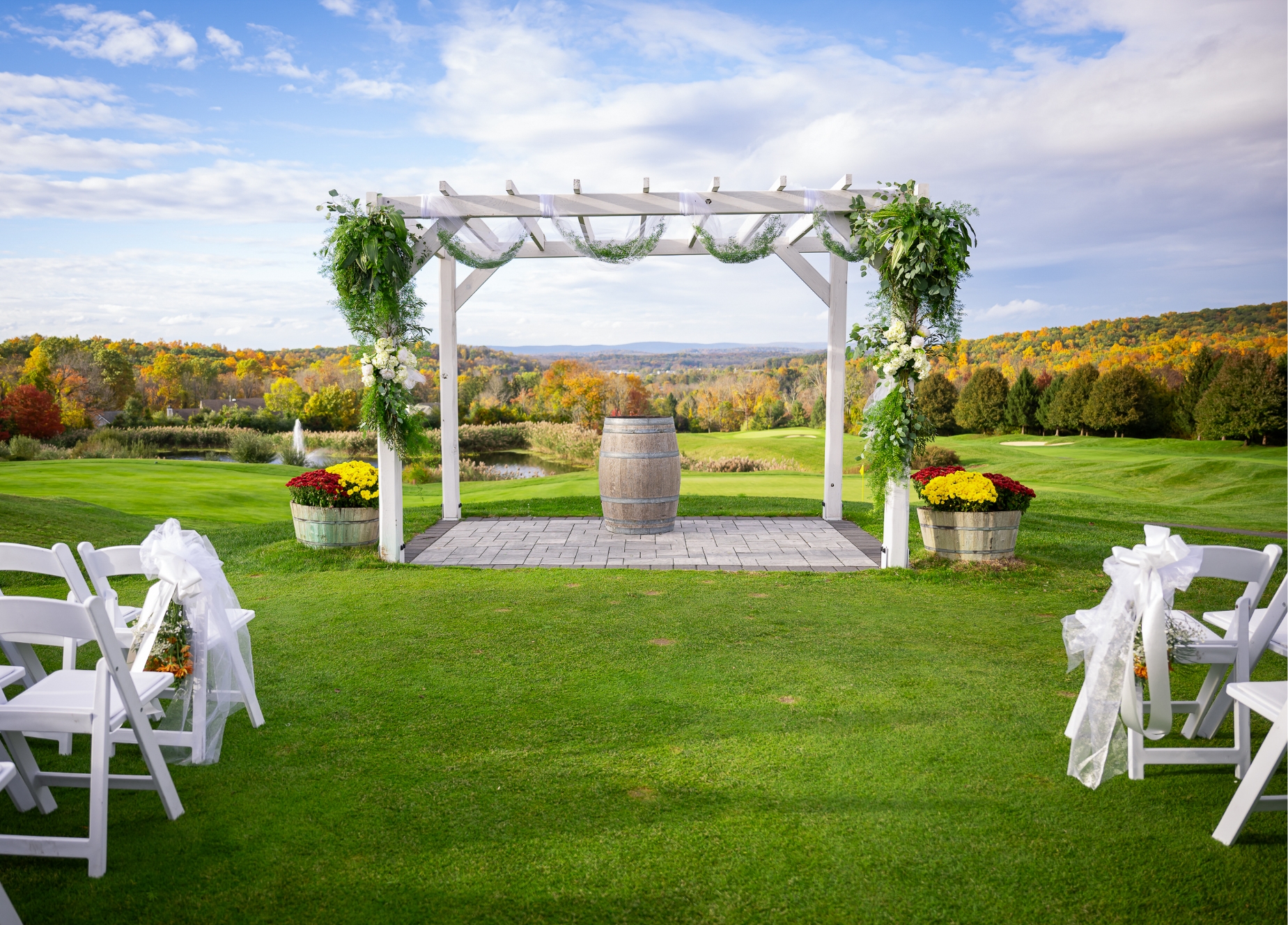 Beautiful outdoor alter in autumn at SkyView Golf Club in New Jersey.