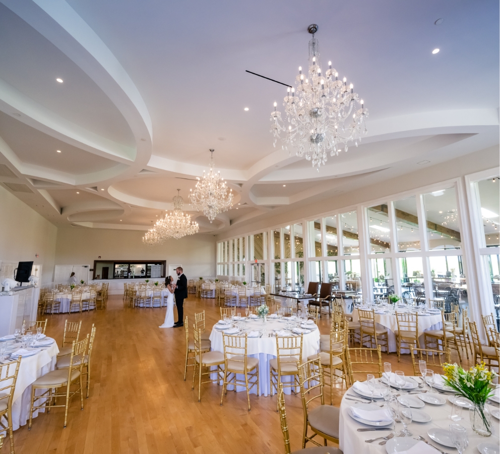 Beautiful interior ballroom at SkyView Golf Club in New Jersey.