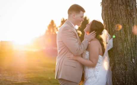Wedding couple at sunset at SkyView Golf Club in New Jersey.
