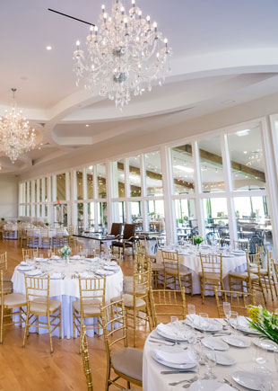 Elegant ballroom at SkyView Golf Club in New Jersey.