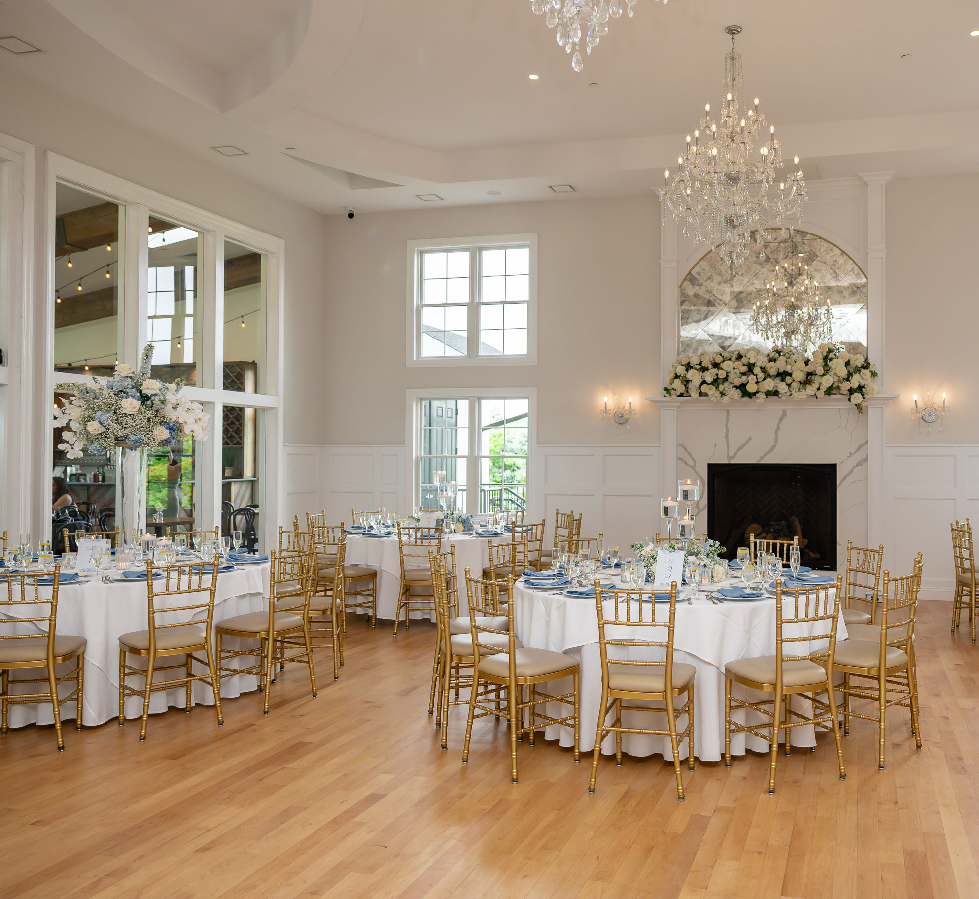 Beautiful ballroom for private event at SkyView Golf Club in New Jersey.
