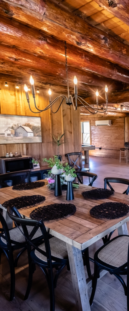 Interior of log cabin at Skyview Golf Club
